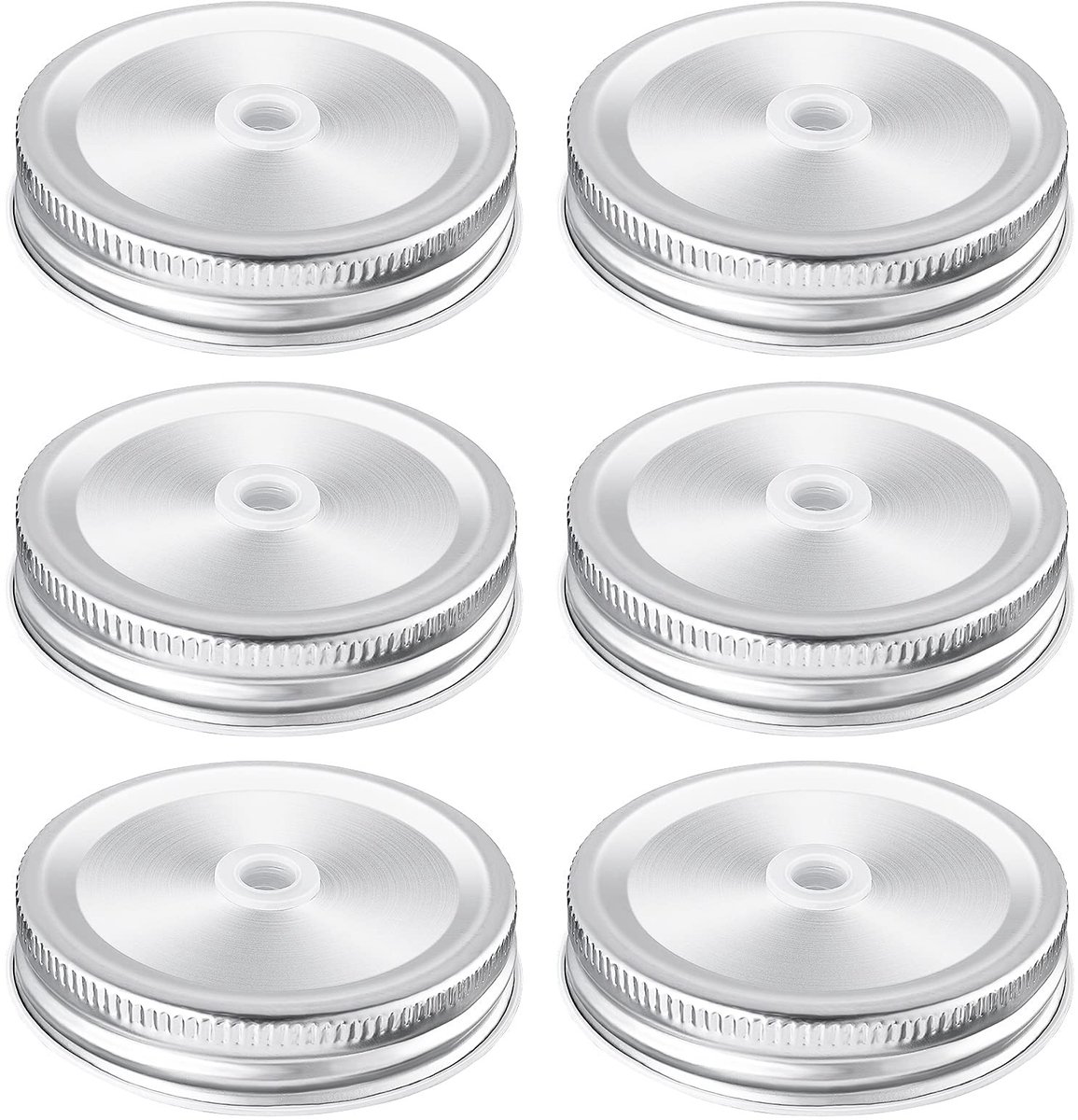 Dailygoods- Inblikkende Deksels 6 Stuks - 70 mm Rietjesgat - Roestvrij Staal - Geschikt voor Mason Jar - Antislip Ontwerp - Ideaal voor Feesten