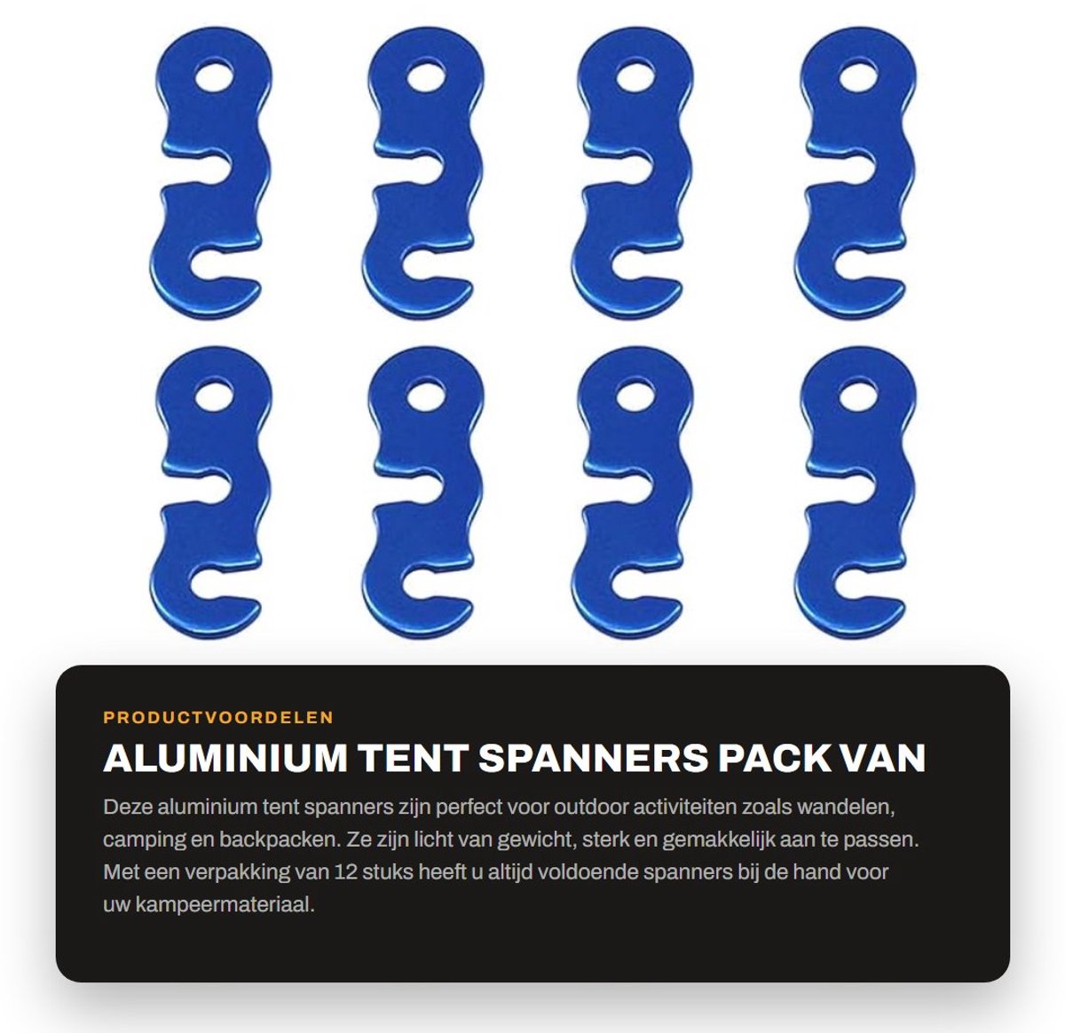 Dailygoods- Tent Spanners Super Licht - Aluminium Legering - Antislip - Verstelbaar - Pack van 12 - Geschikt voor Touw 6-9mm - Touwspanner