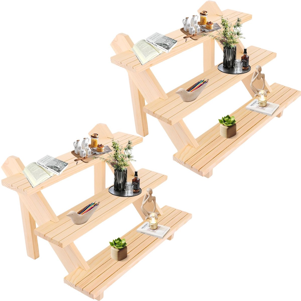 Dailygoods- Displaystandaard Houten - Sieradenhouder - 3-traps - 39 x 30 x 24 cm - Decoratief - Elegante Presentatieruimte - Sieradenstandaard