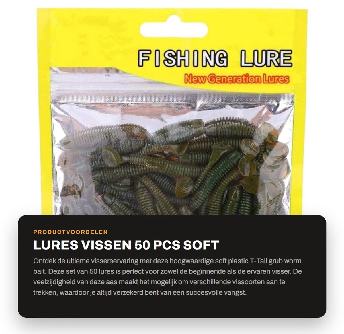 Dailygoods- Kunstaas 50 Stuks - Zacht Plastic T-staart Grub Worm - Vis Aas - Lichtgewicht - Duurzaam - Afmeting 5 cm - Visaas