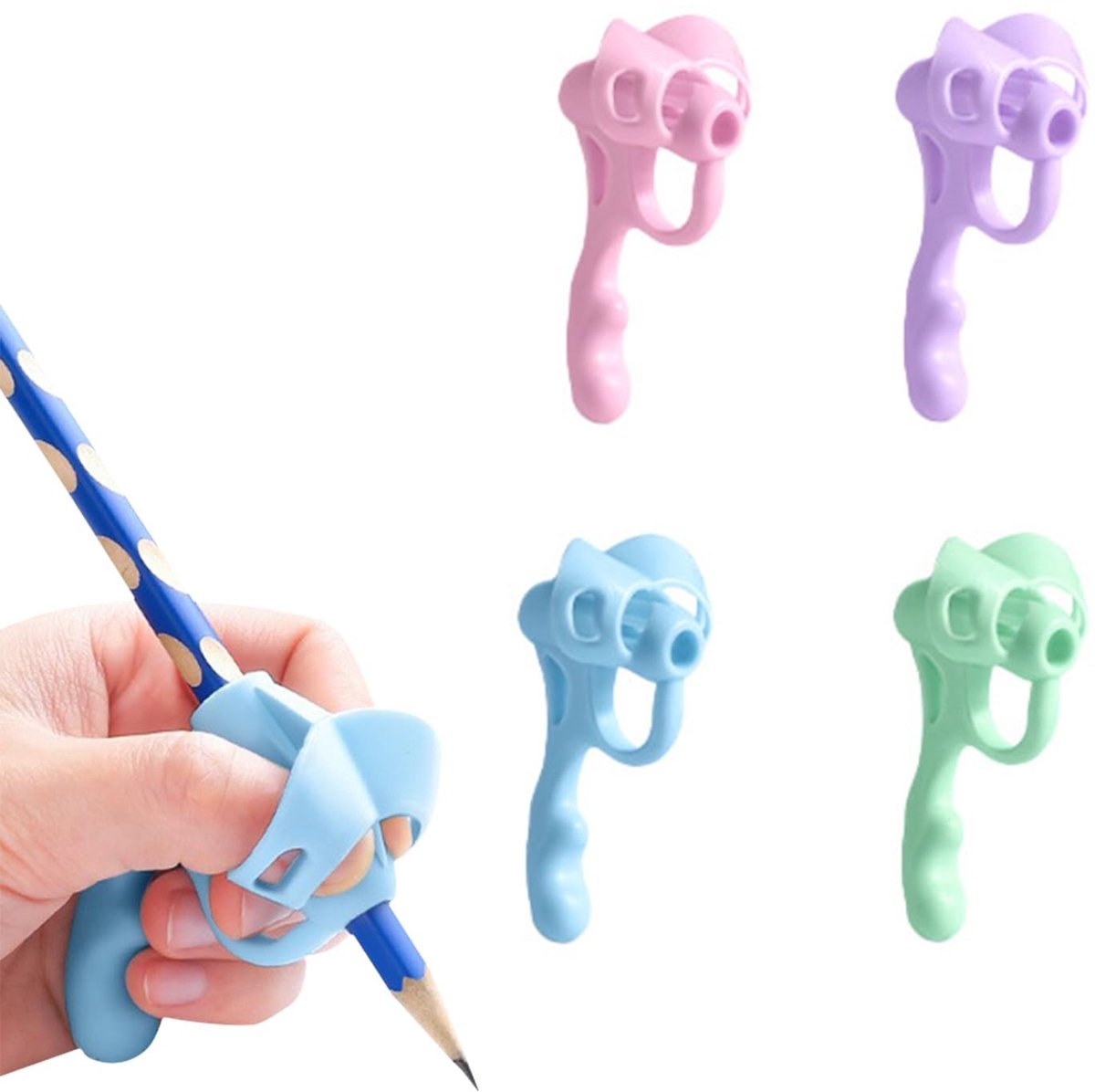 Dailygoods- Potloodgrepen 4 Stuks - Ergonomische Schrijfcorrectoren - Handschrifthulp voor Kinderen - Veelkleurige Trainingshulpmiddelen - Vermindert Druk op Vingers - Comfortabel en Effectief - Schrijfhulpmiddelen