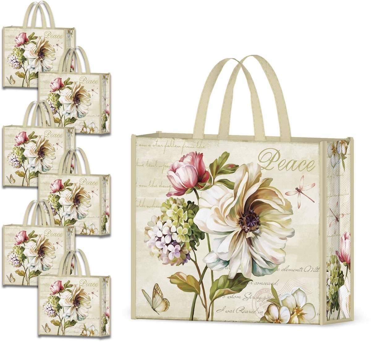 Dailygoods- Boodschappentas Herbruikbaar - 6 Stuks - Opvouwbaar - Draagtas - Uniek Ontwerp - Kerst Herten/Sneeuwvlok