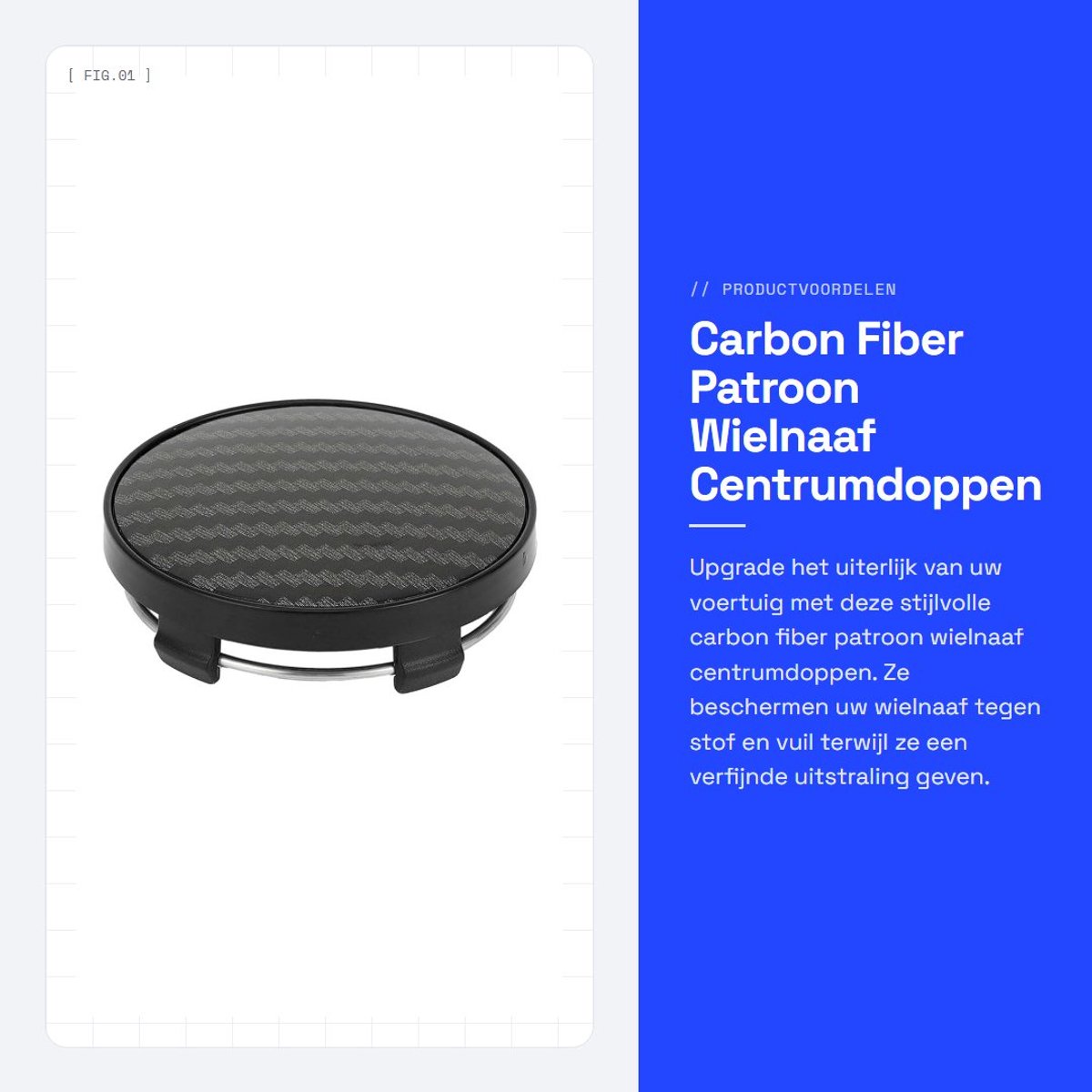 Dailygoods- Wielnaafdoppen 60mm - Carbon Fiber Patroon - Universele Auto Beschermers - Duurzaam - Eenvoudig te Installeren - Zwart - Wielnaafdeksels