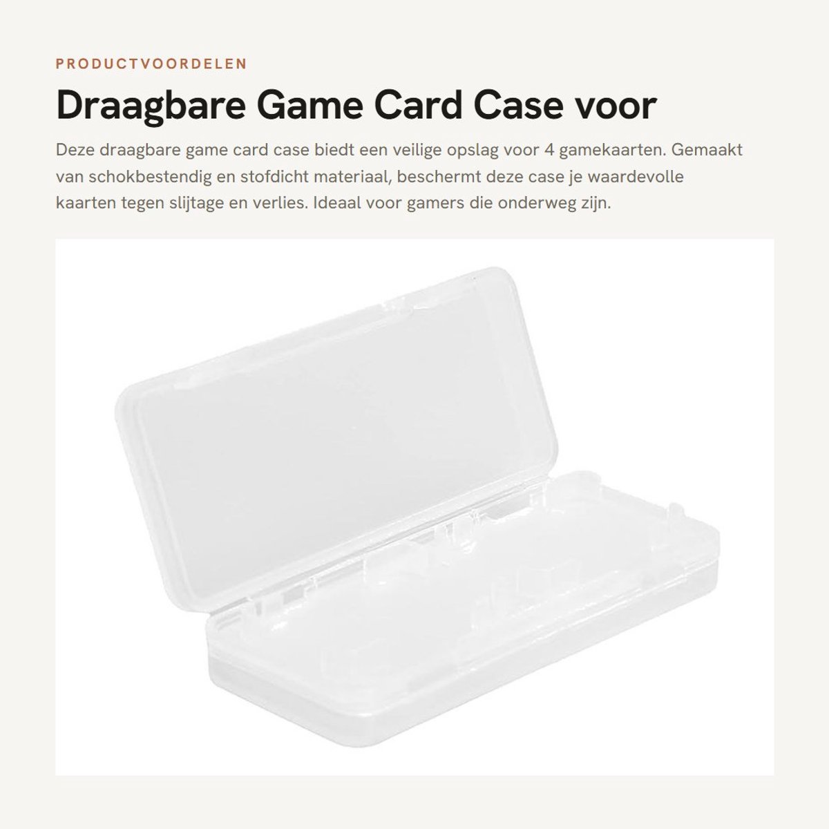 Dailygoods- Game Card Case Schokbestendig - Draagbare Opbergdoos - Transparant Wit - Voor 4 Gamekaarten - Duurzaam PP Materiaal - Lichtgewicht en Krasvast - Game Card Holder