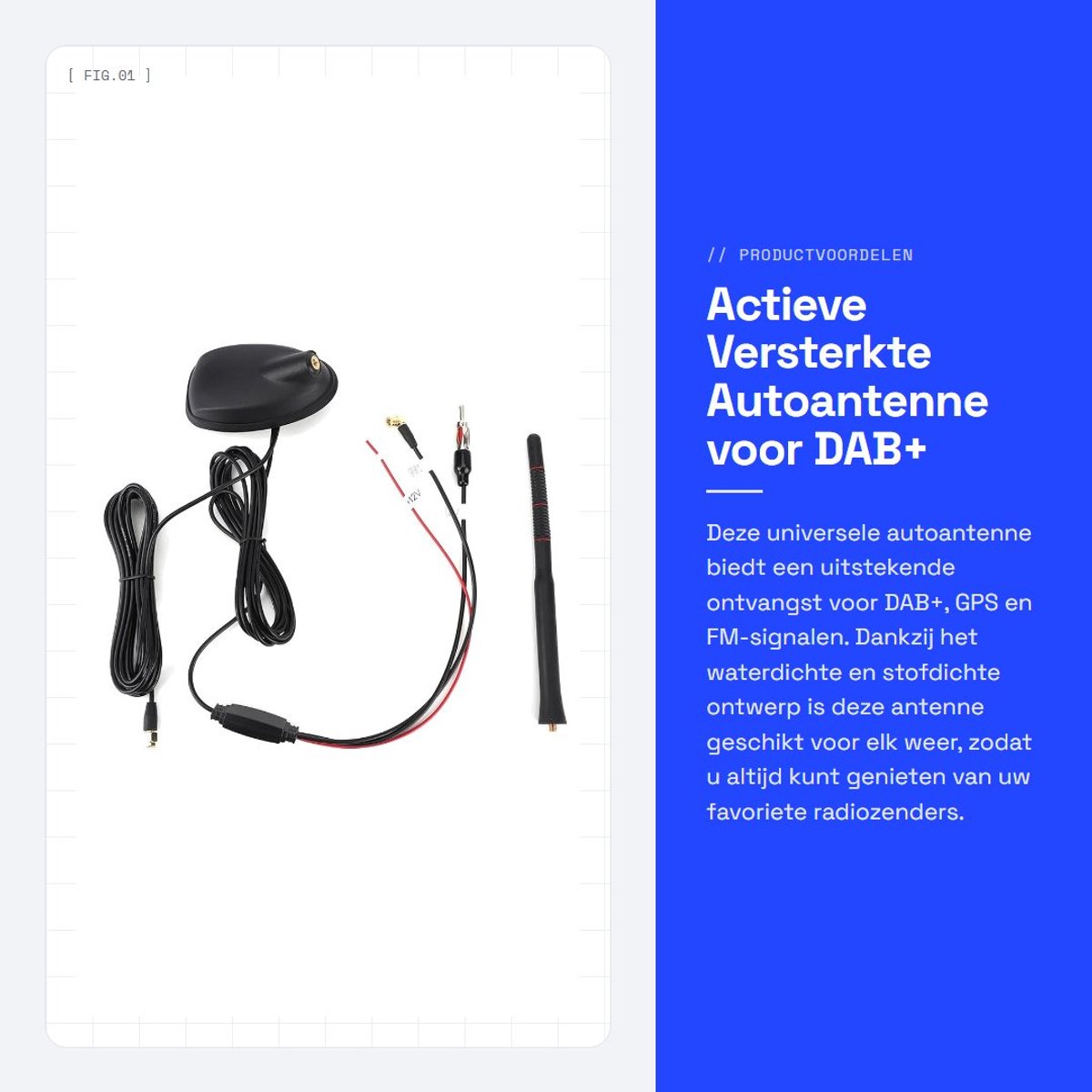 Dailygoods- Autoantenne Actief Versterkt - Universeel - Waterdicht - Stofdicht - Hoogste Dak - DAB+/FM - Antenne
