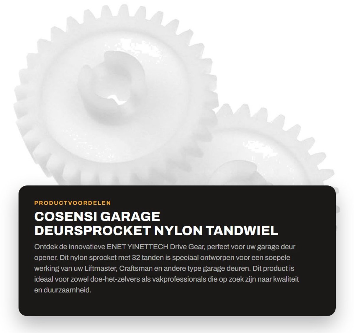 Dailygoods - Garage Deursprocket - Nylon Tandwiel - 32 Tanden - Duurzaam en Betrouwbaar - Onderdeel voor Garage Deuren - Geschikt voor Liftmaster en C...