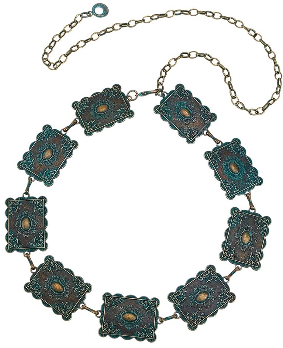 Dailygoods- Riem Antiek Brons - Turquoise Riem - Schakelketting - Dames Accessoire - 23,6 cm - Tibetaanse Stijl - Ceintuur