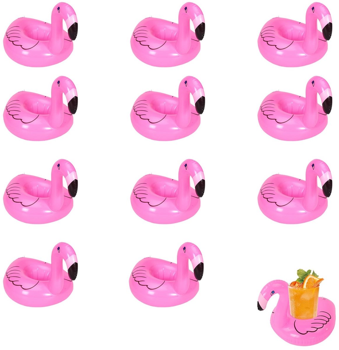 Dailygoods - Opblaasbare Bekerhouders 11 Stuks Flamingo Vormen - Zwembad en Strandfeestjes