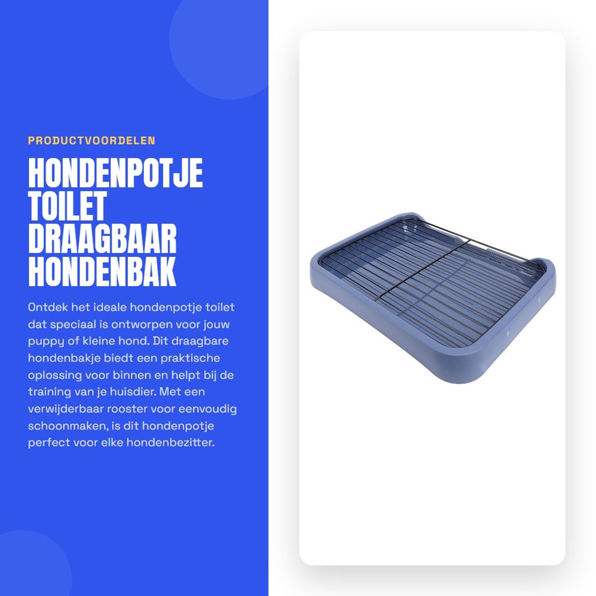 Dailygoods- Hondenpotje Draagbaar - Hondenbak Indoor - Hondentrainingstoilet - Verwijderbaar - Trainingsbak met Rooster - Voor Kleine/Middelgrote Honden - Hondentoilet