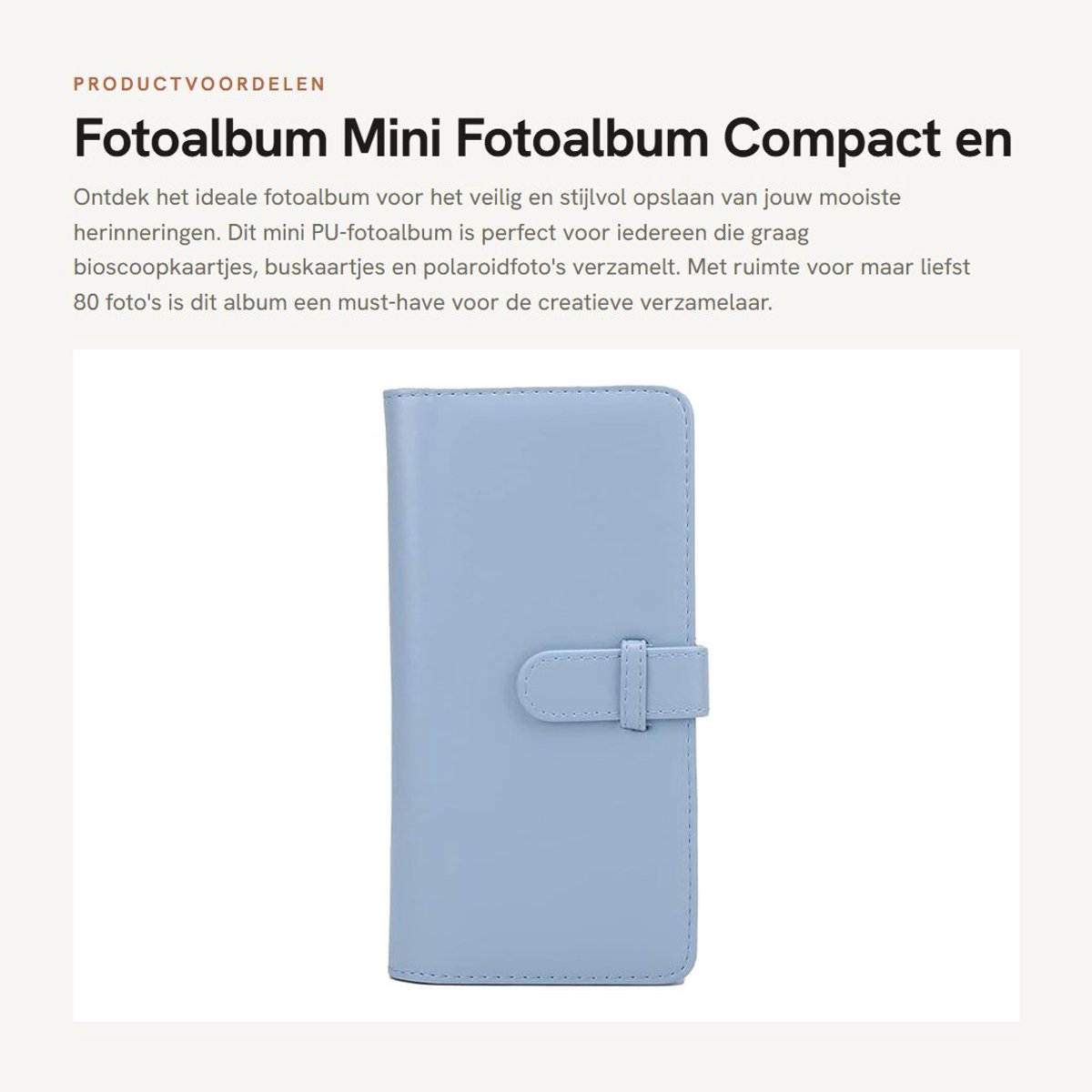 Dailygoods- Fotoalbum met 80 Zakken - Mini PU-Fotoalbum - Voor Square SQ1/SQ20/SQ10/SQ6/SP-3 - Compact Formaat 10x2x19,8 cm - Lichtgewicht 130g - Fotoboek