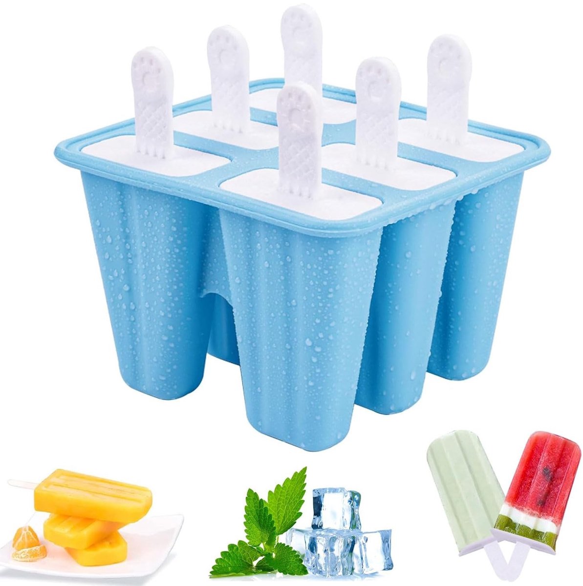 Dailygoods- Popsicle Vormenset met 6 Holtes - Herbruikbare IJsvormen - Siliconen - BPA-vrij - Opvouwbare IJsdoos - Inclusief Trechter en Borstel