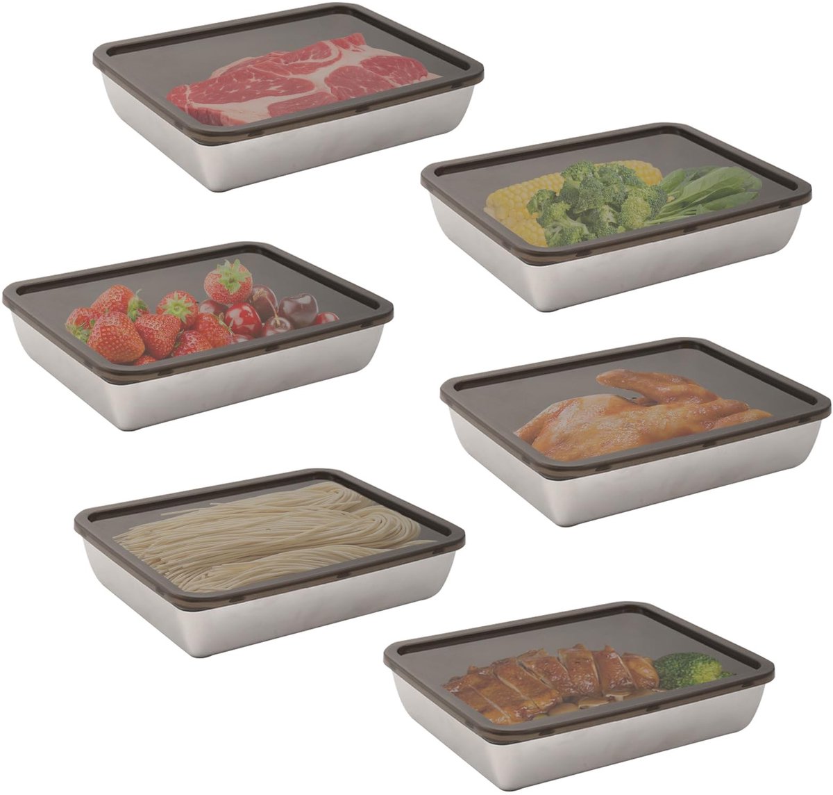 Dailygoods- Vleeswarendozen 6 stuks - Voedselopbergdozen - Koelkastorganizer - Stapelbare Dozen - Duurzaam - Gemakkelijk schoon te maken - Opbergdozen