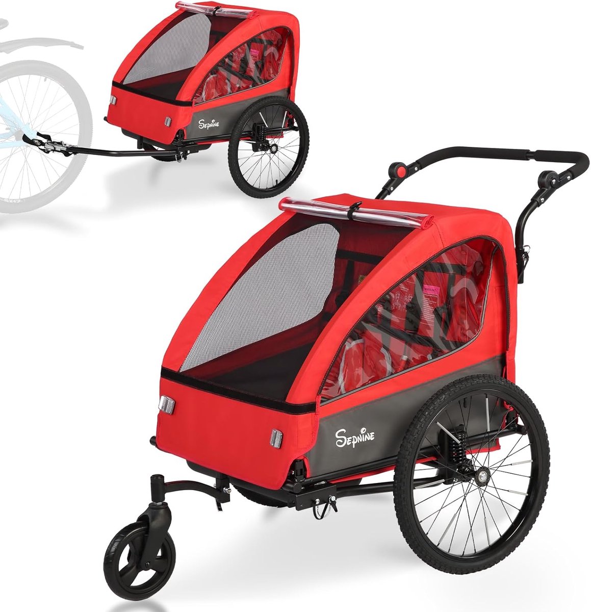 Kinderaanhanger Kinderwagen - Fietskar Jogger - Actief Gezin - Verende Banden - XL - Rood