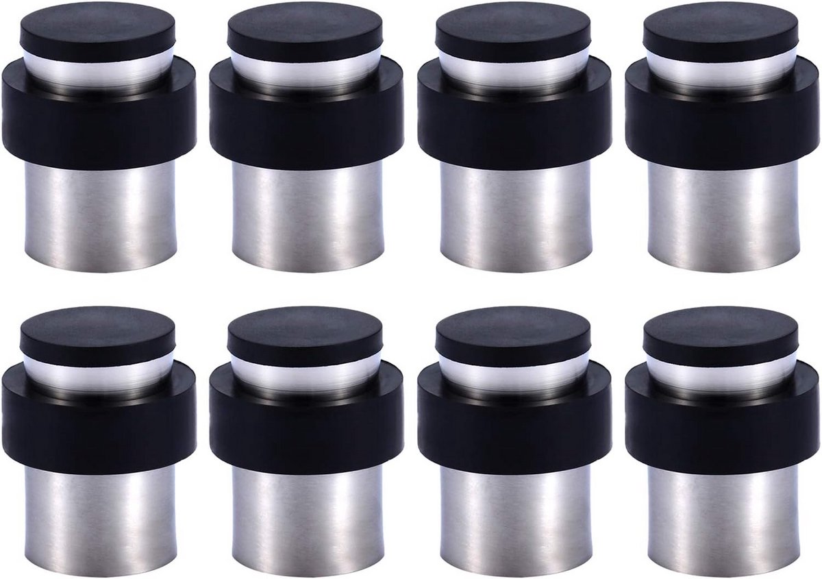 Deurstopper Set - Vloer of muur - Bescherming interieur - Roestvrij staal met rubber - 8 stuks - Zilverkleurig