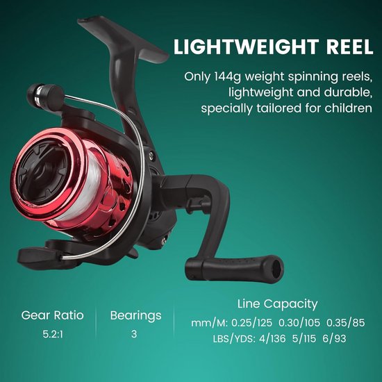 Kinder Vishengel Set - Telescoophengel Compleet - Vissen Leren - Lichtgewicht Carbon Fiber - 1.5 Meter - Rood van Kinder — afbeelding 2