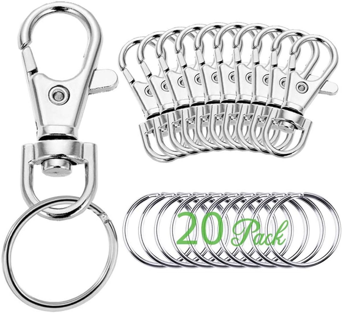 Mini roestvrijstalen sleutelringen met karabijnhaak - 20 stuks multifunctionele sleutelhangers