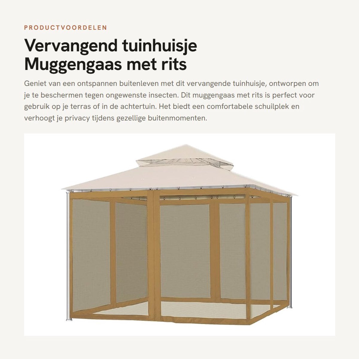Dailygoods- Muggengaas met Rits - Klamboe voor Paraplu's - 4 Panelen - Privacygordijn voor Terras - Afmetingen 300 x 360 x 220 cm - Duurzaam Polyester - Gaas
