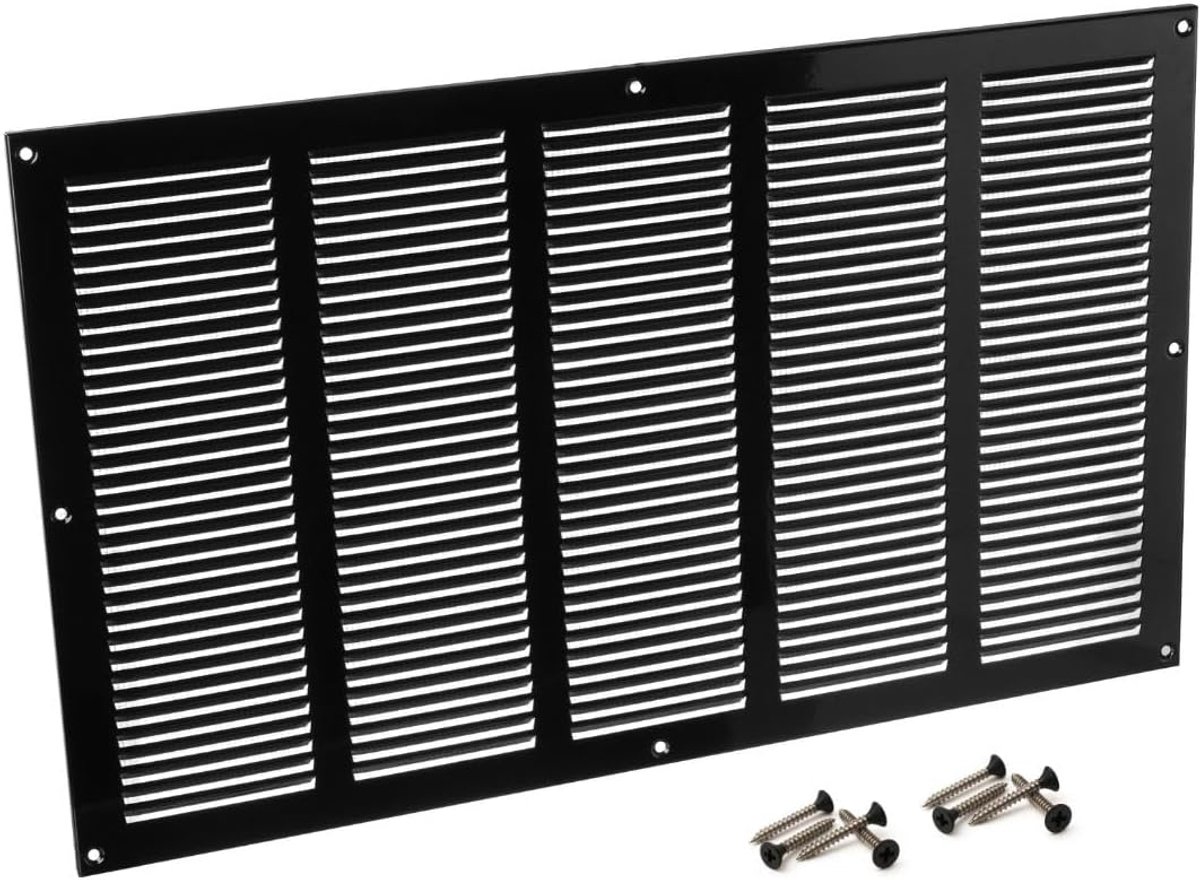 Ventilatierooster met gaas - Luchtrooster metaal - Luchtcirculatie verbeteren - Geïntegreerd beschermscherm - 50x30 cm - Zwart