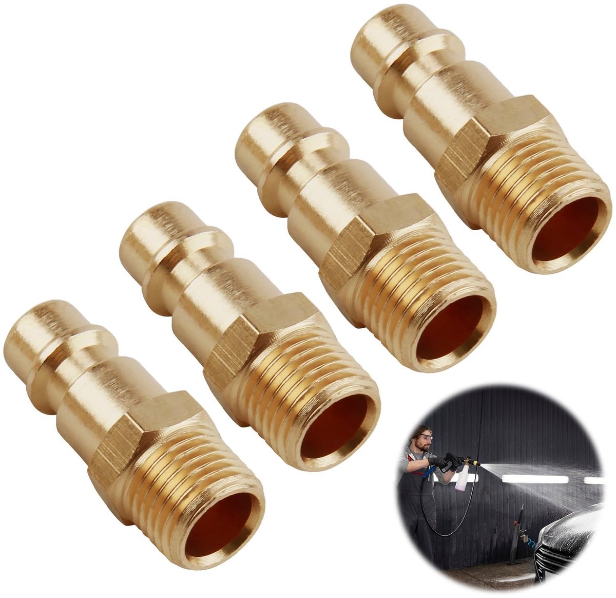 Dailygoods - Set van 4 Messing Persluchtverbindingen met 1/4 Inch Draad