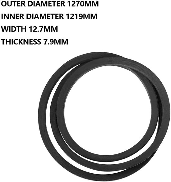 Dailygoods- Aandrijfriem Rubber - Binnenomtrek 1219 mm - Buitenomtrek 1270 mm - Breedte 12,7 mm - Dikte 7,9 mm - Compatibel met Wolseley Tiller - V-riem — afbeelding 4