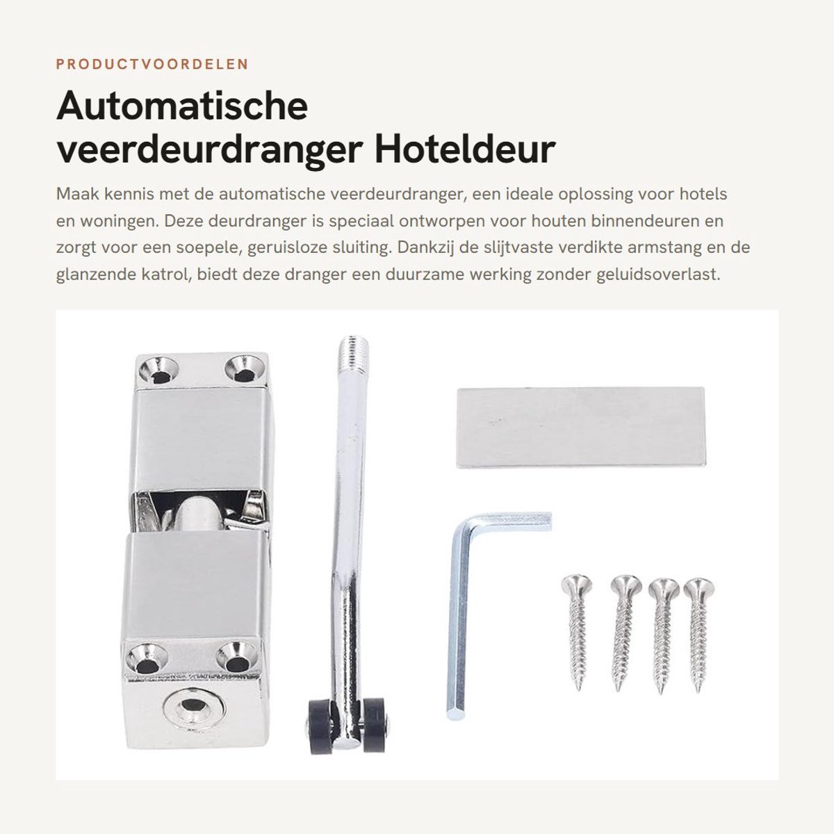 Dailygoods- Deurdranger Automatisch - Slijtvaste Armstang - Gegoten Aluminium - Langzame Sluitsnelheid - Geschikt voor Houten Binnendeuren - Glanzende Katrol - Deursluiter