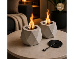 Colibri Bio-ethanol Tafelhaard Set van 2 – Lichtgrijs Beton – 16,5 x 16,5 x 10 cm – Tafelhaard met…