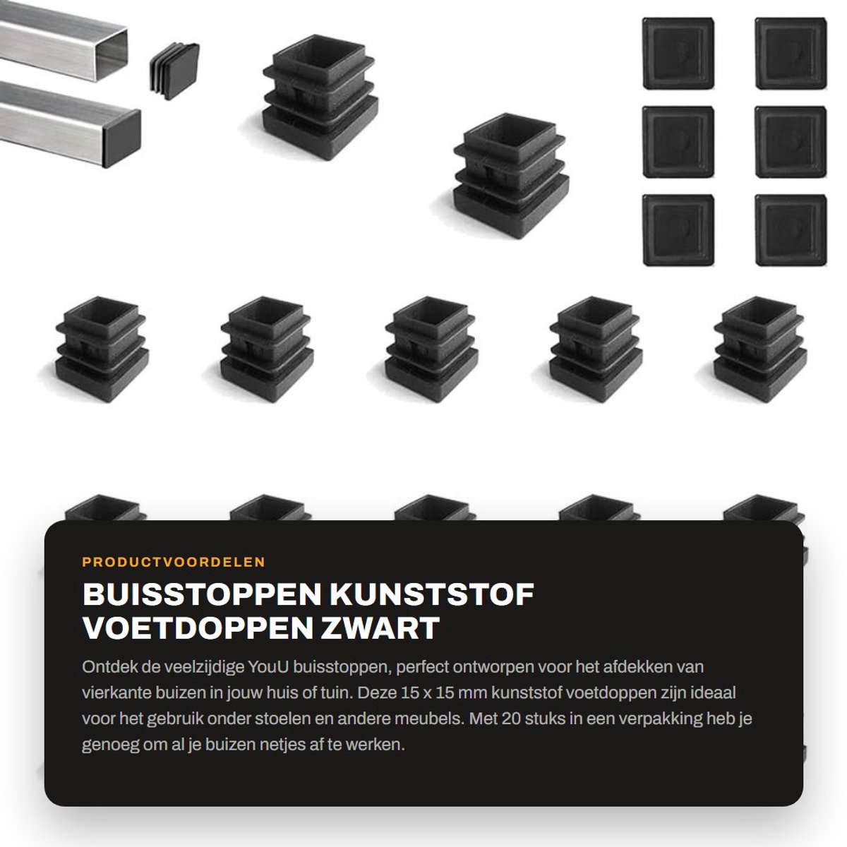 Dailygoods- Buisstoppen 15 x 15 mm - Voetdoppen - Lamellenstop - Kunststof - 20 Stuks - Veelzijdige Toepassingen