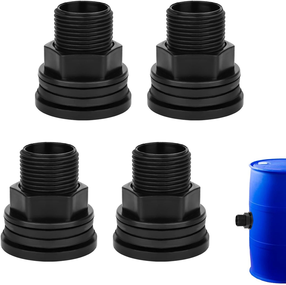 Dailygoods- Water Tank Connector 4 Stuks - Bulkhead Beugel - PVC Materiaal - Geschikt voor Regenvaten - 3/4 Mannelijk / 1/2 Vrouwelijk - Totale Lengte 4,5 cm - Bulkhead Fitting