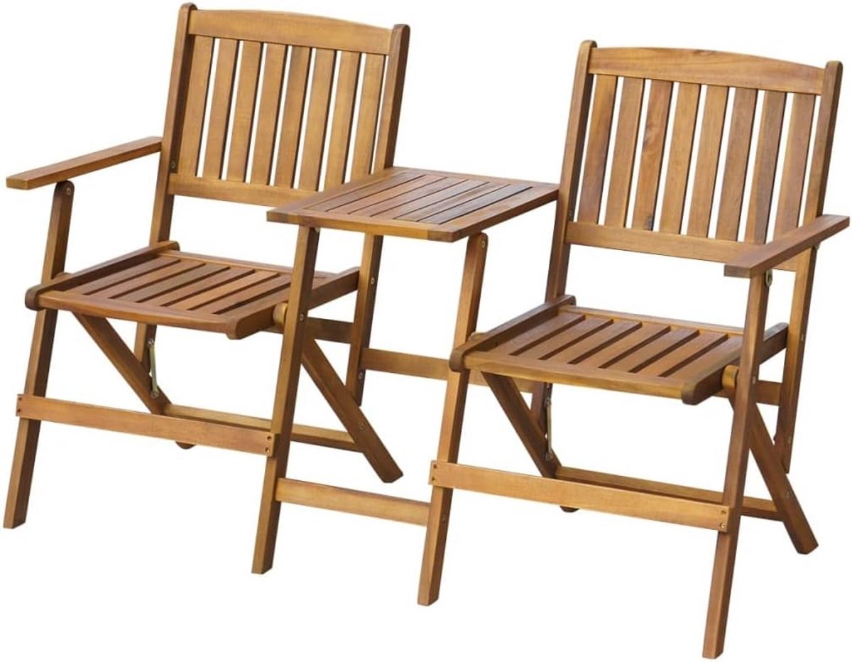 Houten Tuinbank - Buitenbank Parkbank - Genieten Buiten - Met Theetafel - 140 cm Breed - Bruin