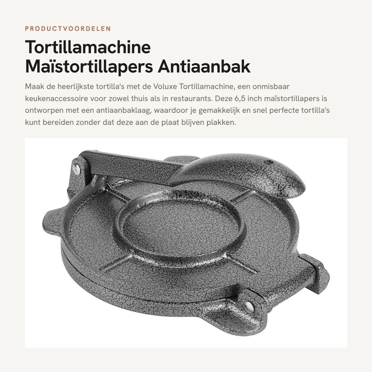 Dailygoods- Tortillamachine 6,5 inch - Gietijzeren Tortillapers - Antiaanbaklaag - Duurzaam - Multifunctioneel - Eenvoudig schoon te maken