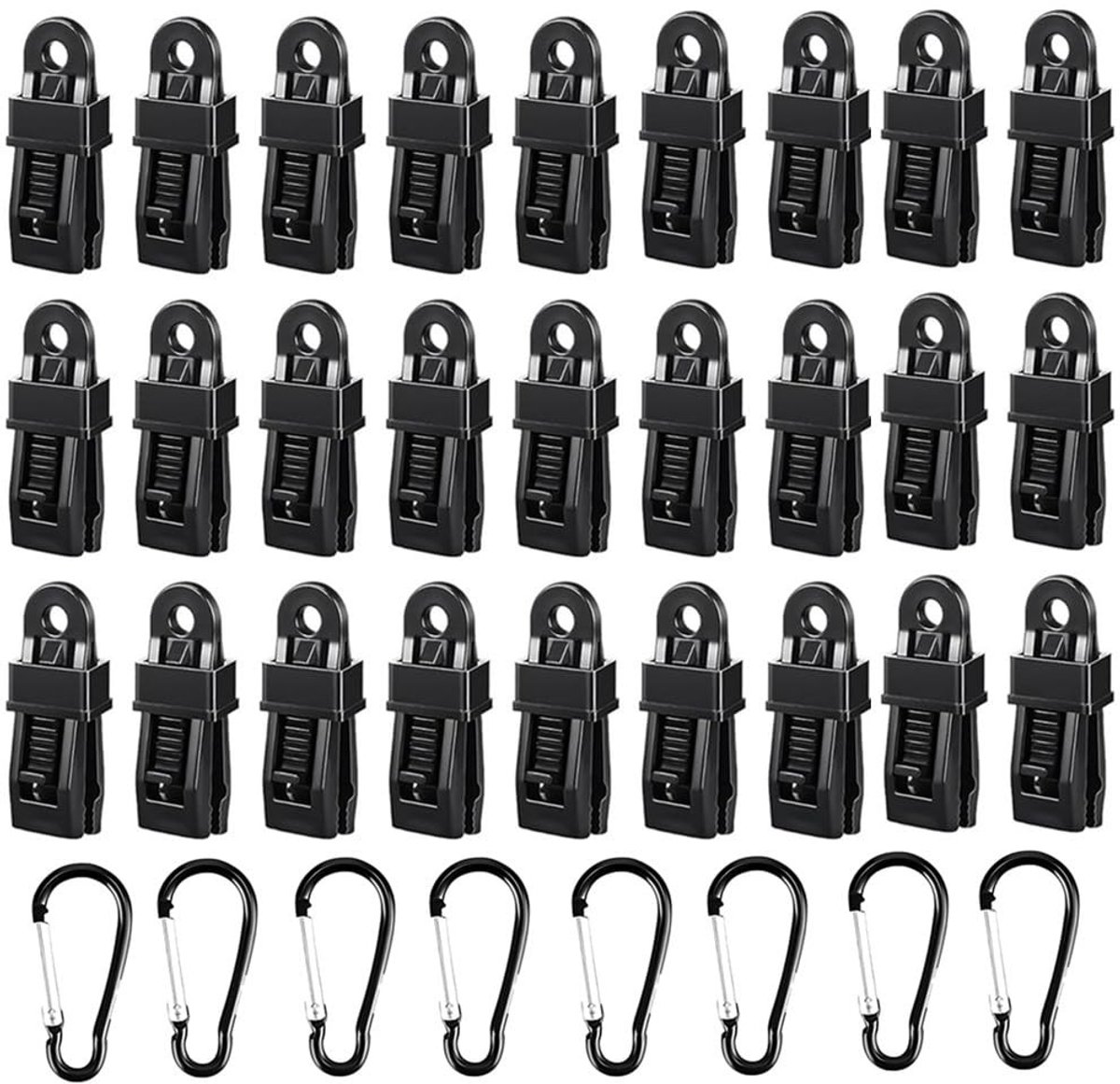 Dailygoods- Zeilclips Set van 32 - Multifunctionele Zeilclips - Tentclips - Campingaccessoires - Duurzaam PP - 8 Carabiner Haken