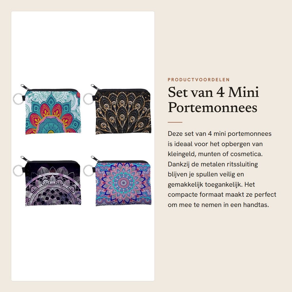 Dailygoods- Portemonnee Mini - Bloemenmuntzakje - Ritssluiting - Lichtgewicht - 12 x 9,5 cm - Geschikt voor kleingeld/cosmetica - Muntzakje