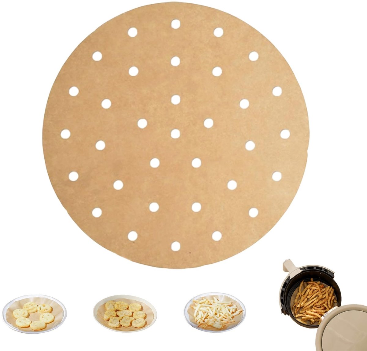 Dailygoods- Perkamentpapier Geperforeerd 25cm - Bakpapier Airfryer - Oliebestendig - Waterdicht - Voedselkwaliteit - 100 Vellen