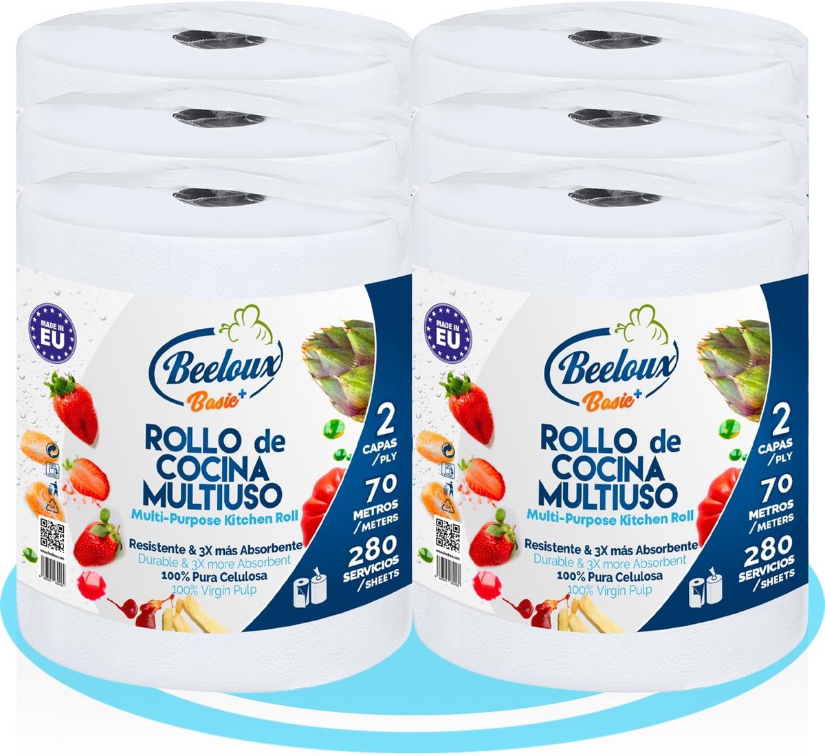 Keukenrol - Papierrol - Huishoudelijk schoonmaken - Extra absorberend - 6 rollen 70m - Wit