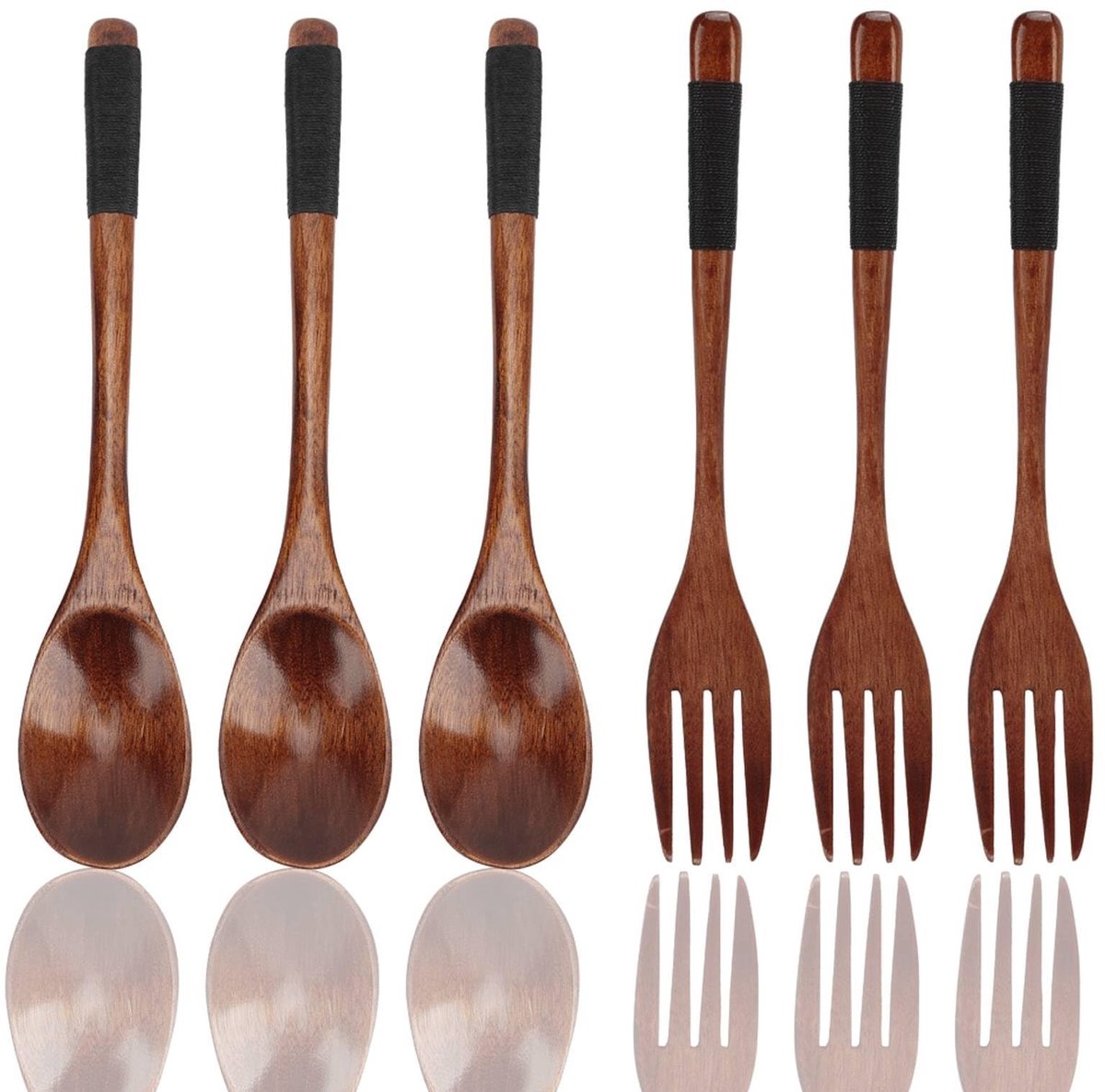 Dailygoods- Houten Bestek Set - Houten Lepels/Vorken - 12 Delig - Antislip - Voor Thuis/Kantoor/Camping - Duurzaam Hout - Bestekset