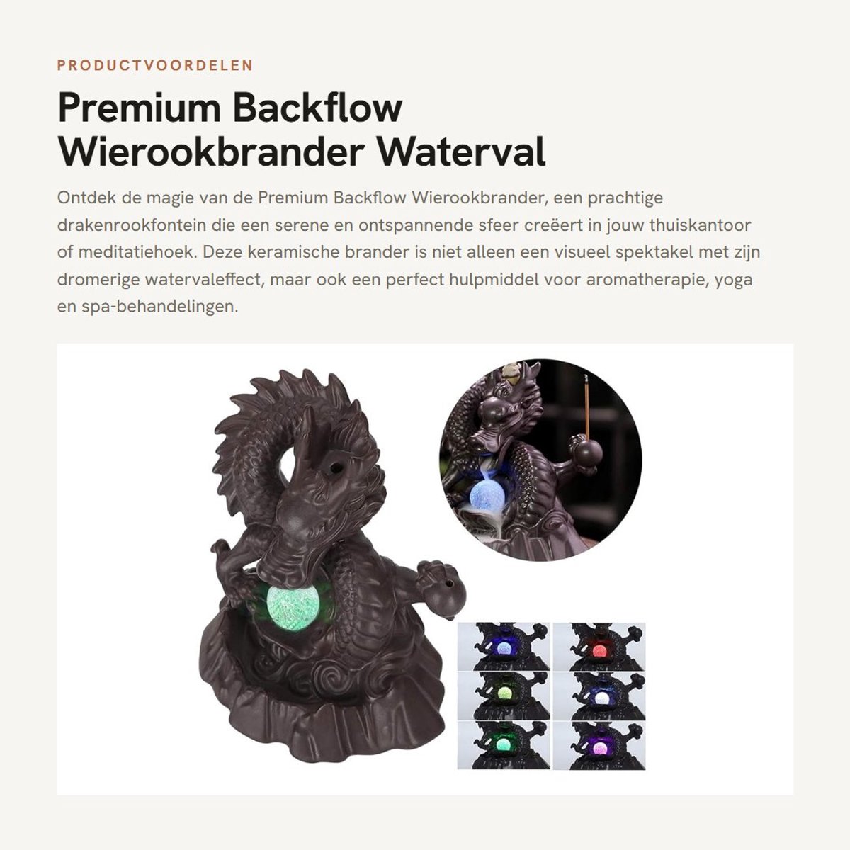 Dailygoods - Premium Backflow Wierookbrander - Waterval - Innovatieve LED Verlichting - Zwart - Drakenrookfontein - Aromatherapie - Geschikt voor Thuis