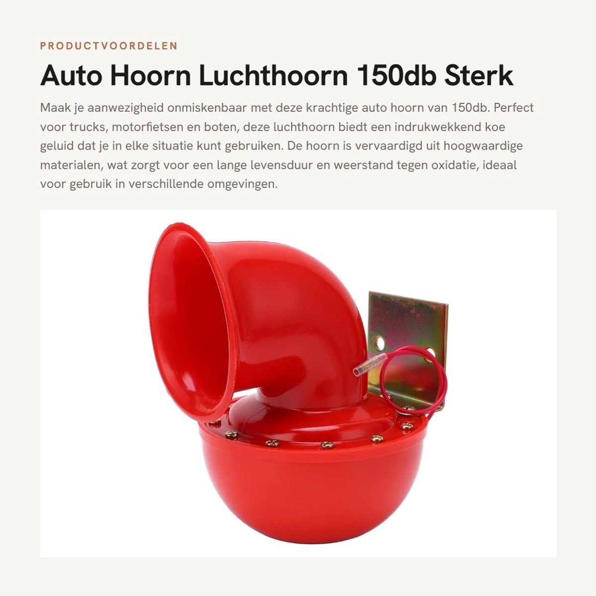 Dailygoods - Auto Hoorn - Luchthoorn 150db - Sterk en duurzaam - Rode kleur - Elektrische hoorn - Geschikt voor truck en motorfiets - Metalen hoorn