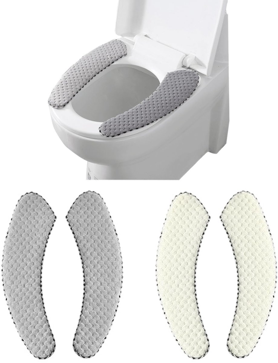 Dailygoods- Toiletbrilhoes 2 Paar - Pluche Koraalfluweel - Zelfklevend - Wintertoiletbrillen - Badkameraccessoires - 37 x 9 cm - Toiletmat