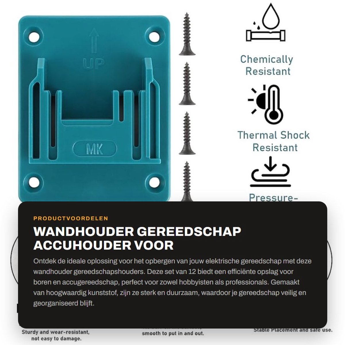 Dailygoods - Wandhouder Gereedschap - Accuhouder voor Boren - Sterke Kunststof - Blauw - Opslagoplossing voor Elektrisch Gereedschap - Geschikt voor 1...