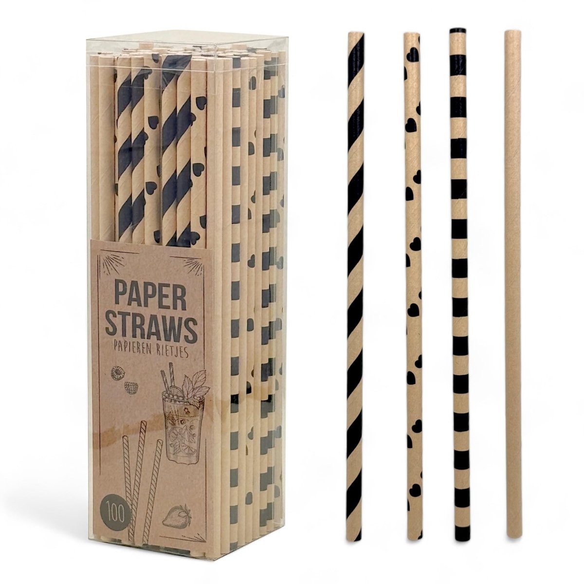 Dailygoods- Drinkrietjes Milieuvriendelijk - Papieren Rietjes - Biologisch Afbreekbaar - 100 Stuks - Natuurlijke Kleuren - Geschikt voor Feesten