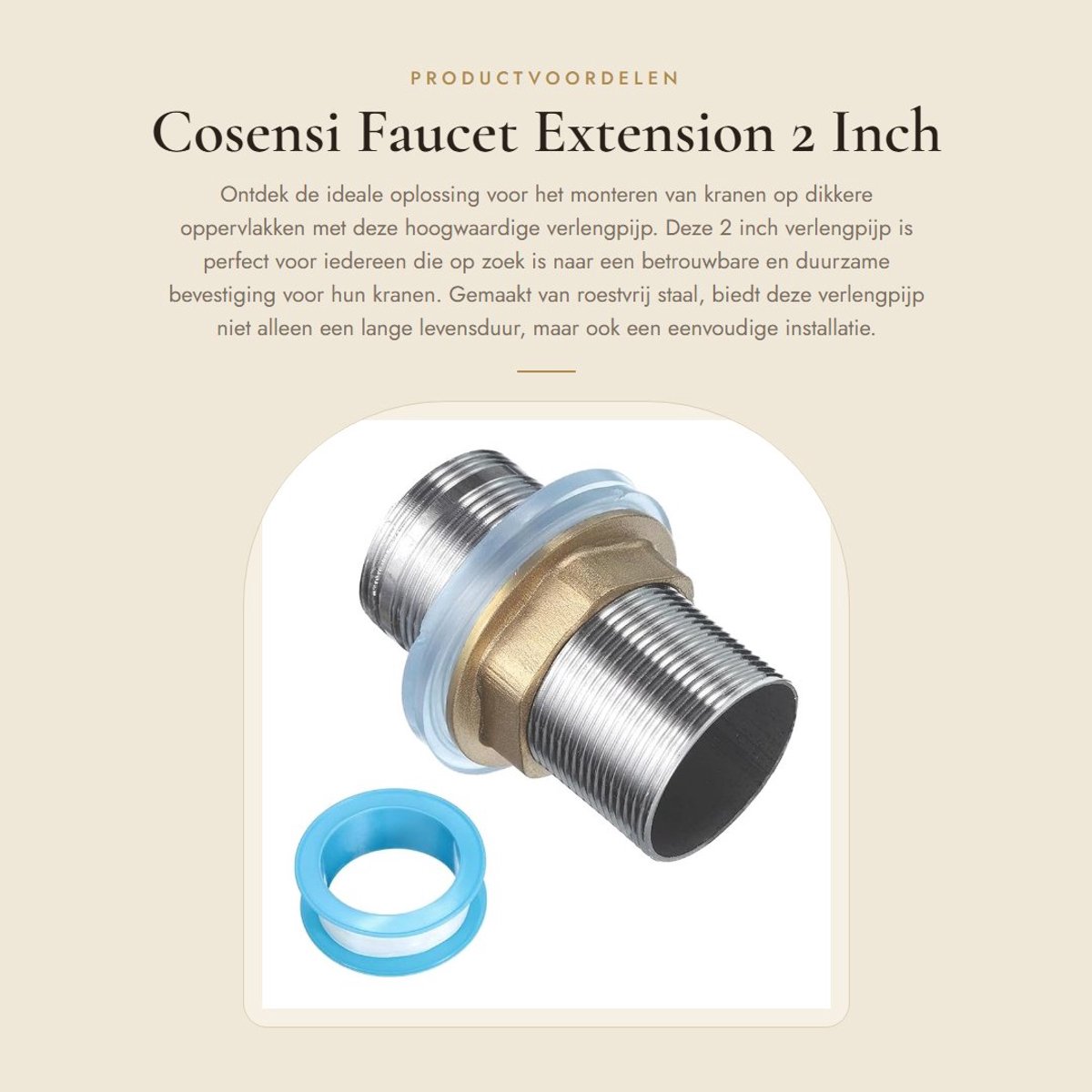 Dailygoods- Verlengpijp 57mm - Verlengstuk - Roestvrij Staal - Beugel - Moer - Seal - Eenvoudige installatie - Faucet Extender