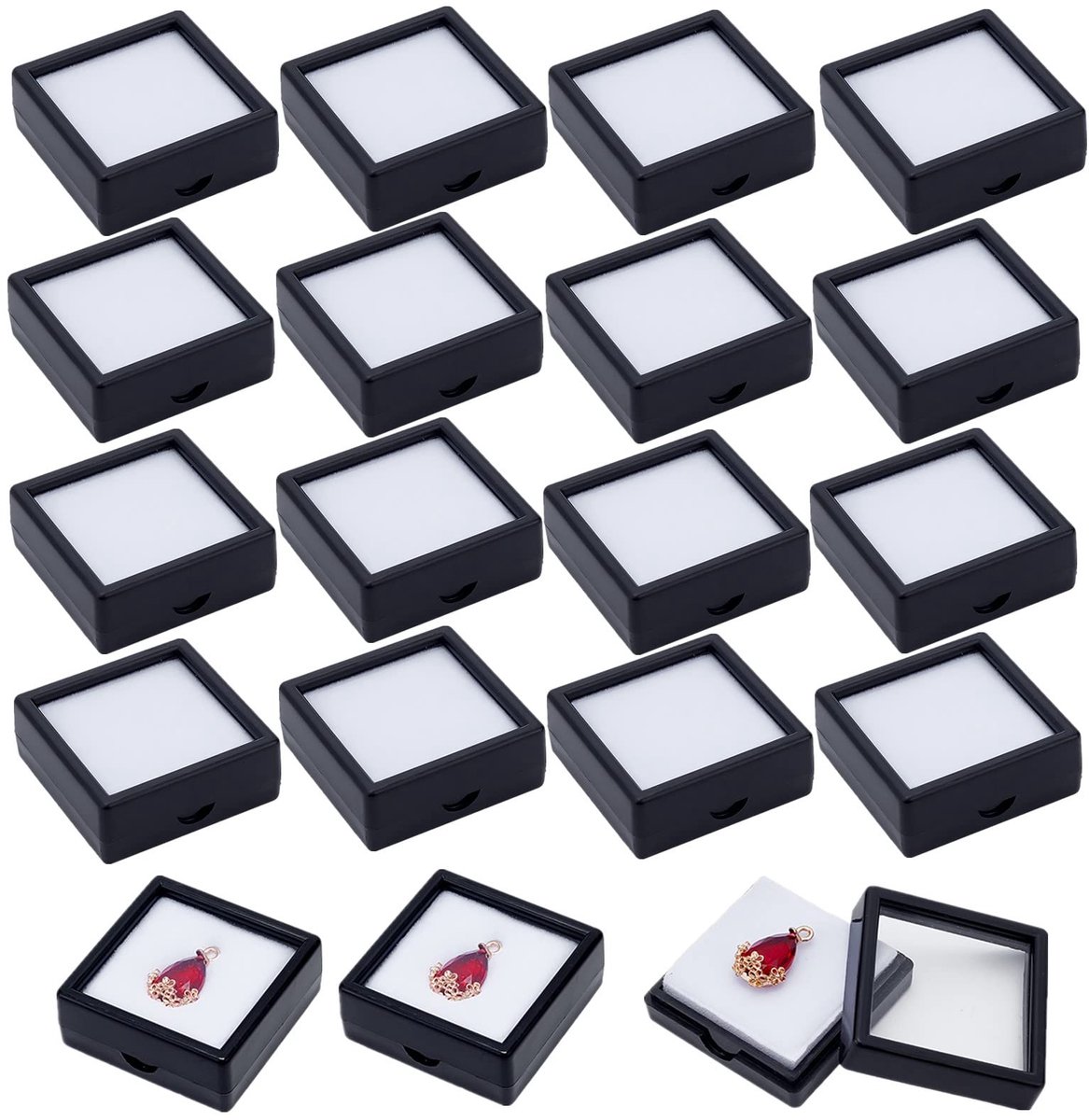Dailygoods- Sieraden Doos 24 Stuks - Display Doos - Edelstenen Container - Kunststof - Heldere Deksel - Voor Oorbellen/Kettingen - Opbergdoos