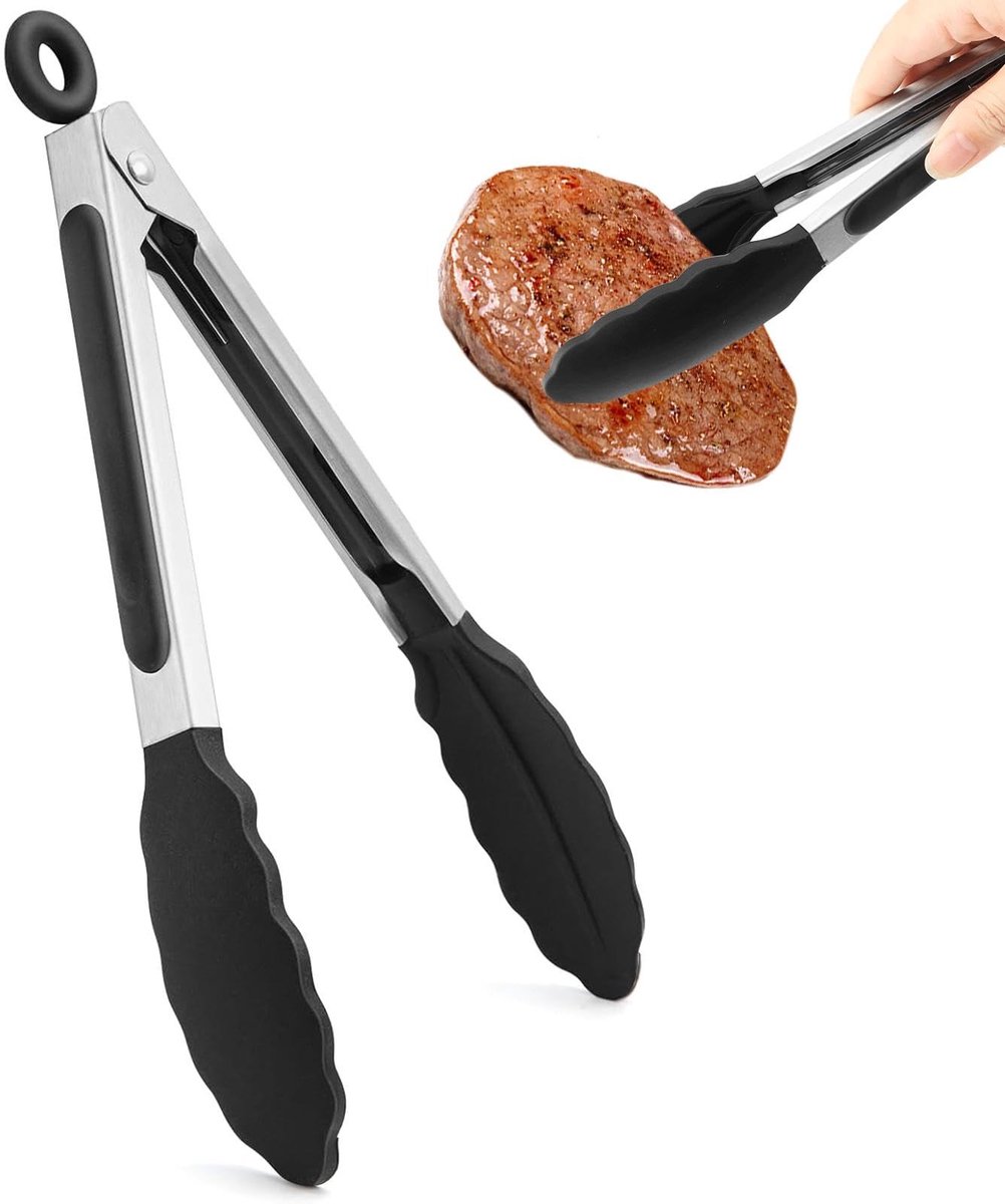 Dailygoods- Grilltang 18 cm - Hittebestendig Siliconen - Keukentang RVS - Vergrendelbare Tang - Duurzaam - Veilig in Gebruik