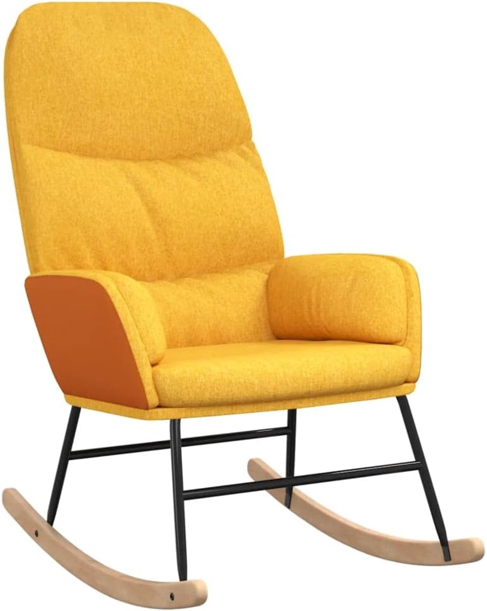 Schommelstoel Stof - Fauteuil Lounge - Ontspannen Zitten - Stabiele Constructie - 70 x 79 x 105 cm - Okergeel