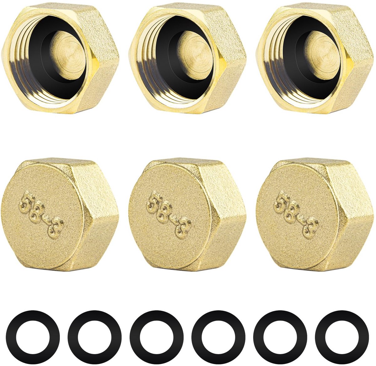 Dailygoods- Tuinslangdop 6 Stuks - Messing Tuinslangdoppen - Waterdicht - Corrosiebestendig - Geschikt voor 1/2 Inch Slangen - Robuust en Duurzaam - Tuinslangstopper