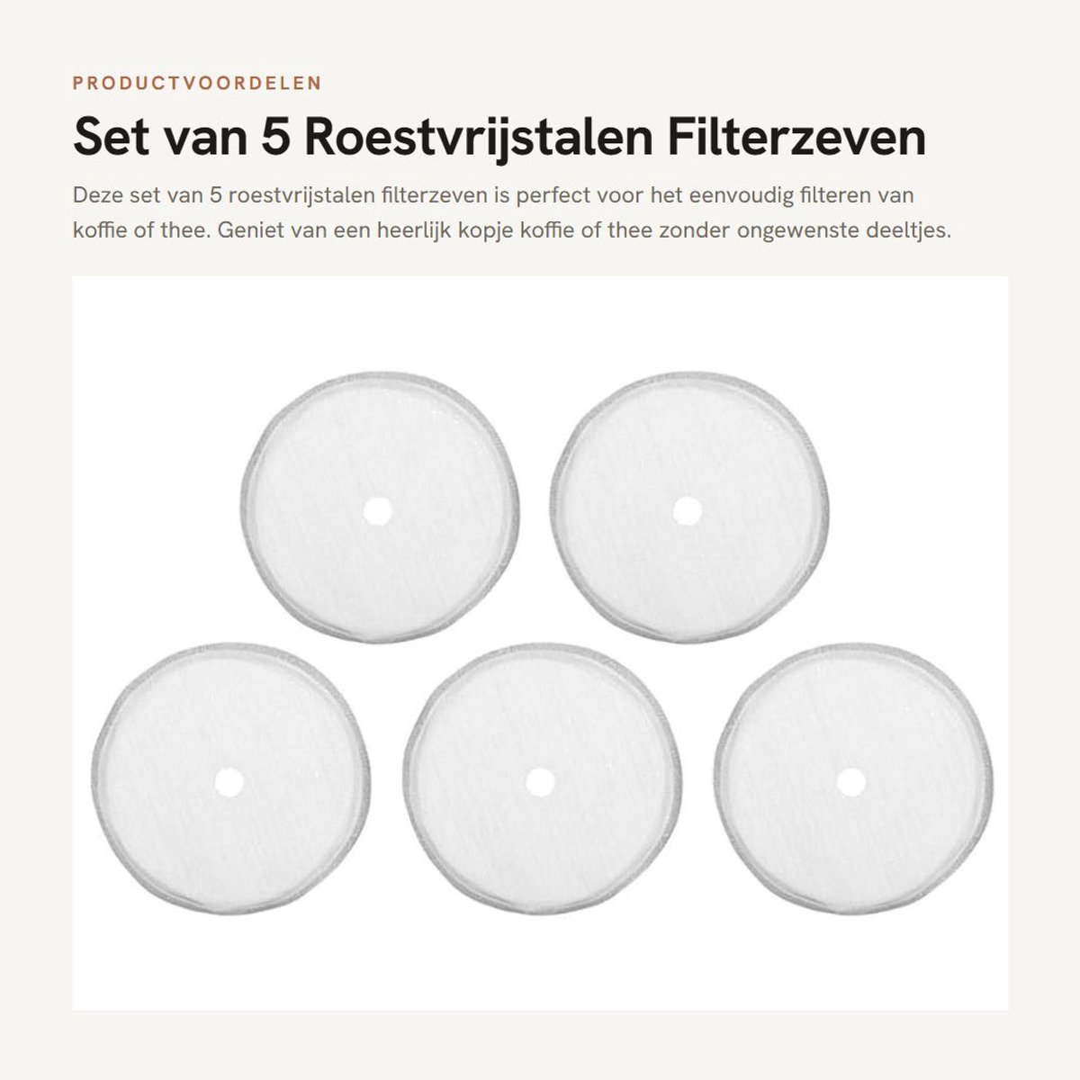 Dailygoods- Filterzeef 80 Mesh - Roestvrij Staal - Franse Pers - Koffiefilter - 5 Stuks - Duurzaam Materiaal