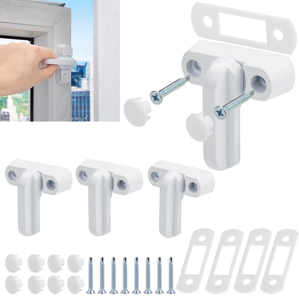 Dailygoods- Beveiligingsslot 4 Stuks - Raambeveiliging Kind - Raambeveiliging Inbraak - Raamslot - Raamgrendel - Veiligheid Thuis