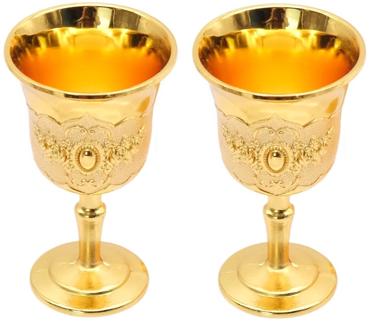 Dailygoods- Wijnbekers Vintage Gouden - 2 Stuks - Hoogwaardig Metaal - Handgesneden Ontwerp - Duurzaam - Perfect voor Tafelevenement - Drinkglazen