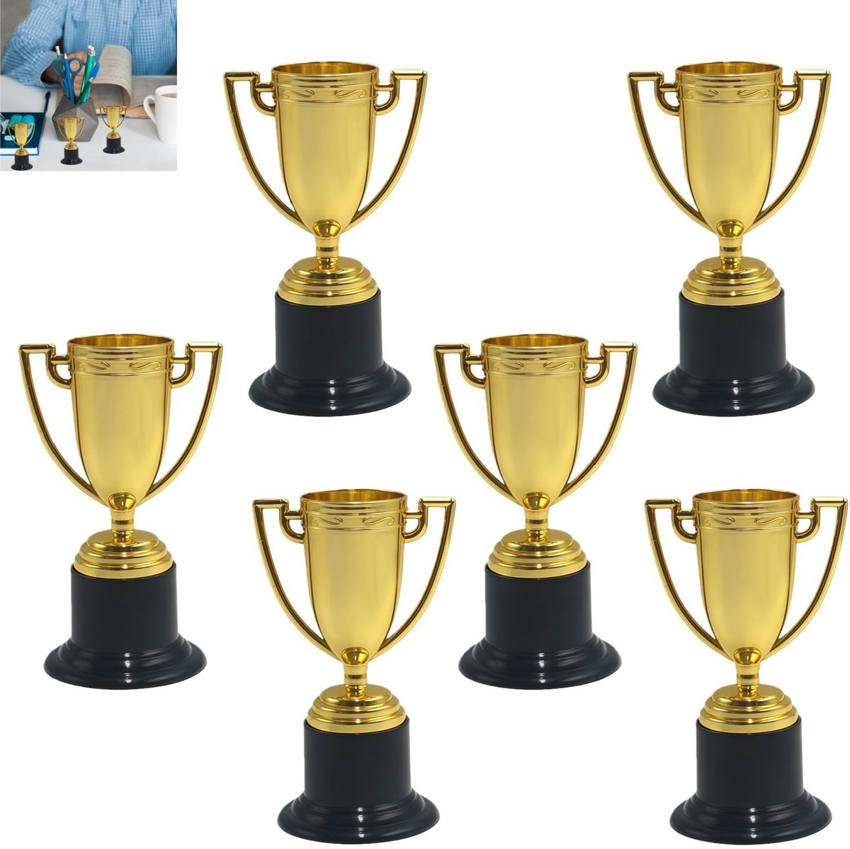 Dailygoods- Trofee Mini Gouden - 6 Stuks - Kunststof - Gouden Medaille - Winnaar Beker - Onderscheidingstrofee - Voor Feest en Wedstrijd - Prijsbeker