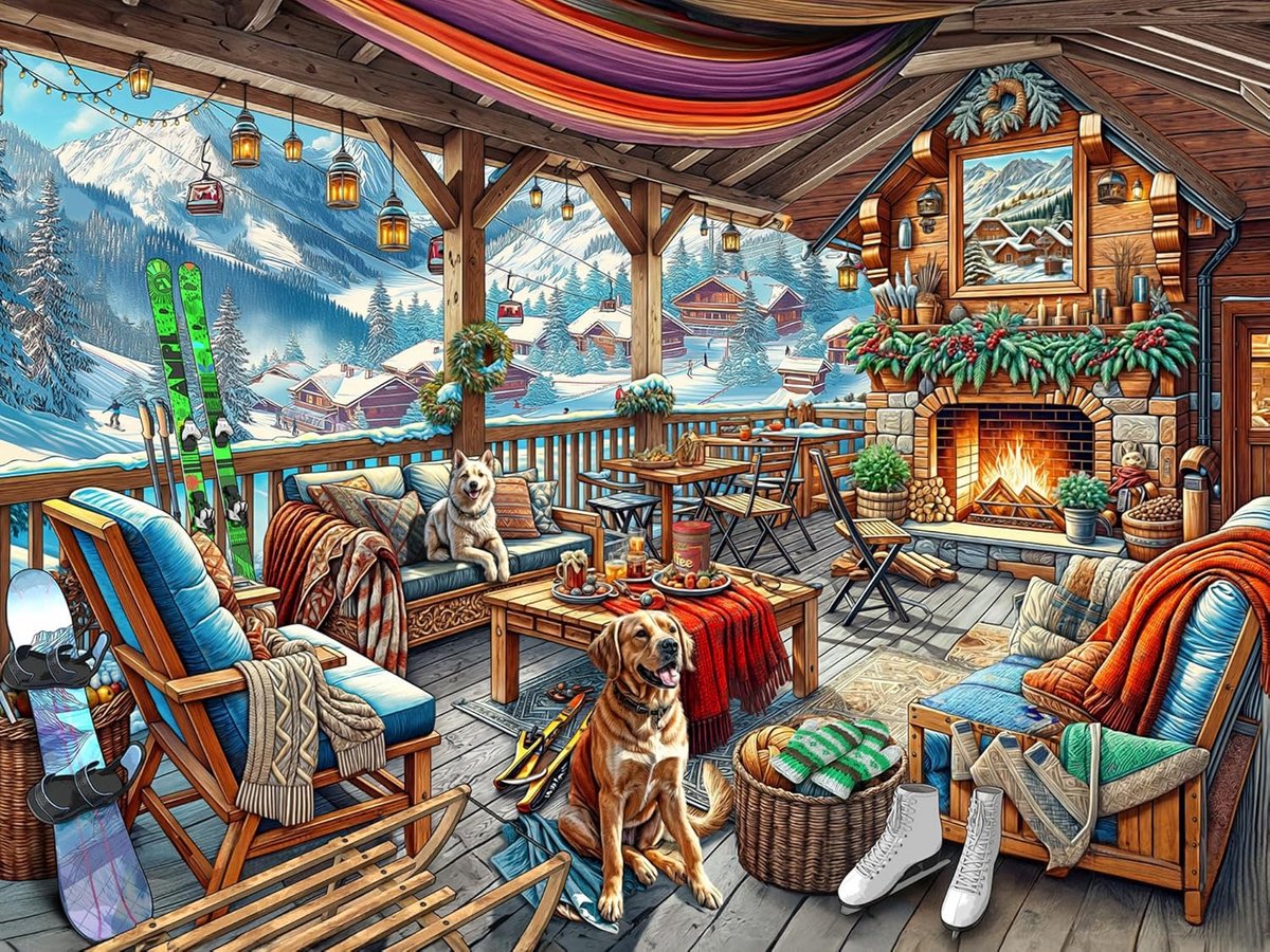 Legpuzzel 550 Stukken - Winterse Ski Lodge Scène - Grote Stukken & Hoge Kwaliteit